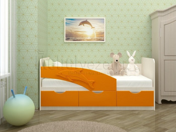 Дельфин-3 Кровать детская 3 ящика без ручек 1.6 Оранжевый глянец в Веселовском - veselovskoe.mebel54.com | фото