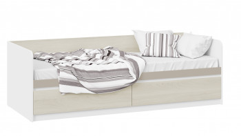 Кровать «Сканди» с 2 ящиками Дуб Гарден/Белый/Глиняный серый в Веселовском - veselovskoe.mebel54.com | фото