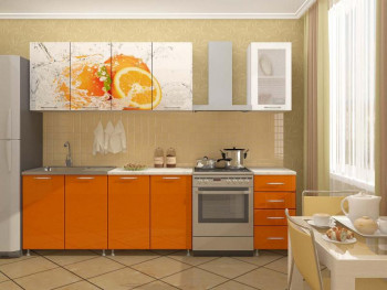 Кухонный гарнитур 1,8м Апельсин (Белый/Оранжевый металлик/Фотопечать апельсин) в Веселовском - veselovskoe.mebel54.com | фото