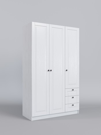 Шкаф 3-х створчатый с ящиками Классика (Белый/корпус Выбеленное дерево) в Веселовском - veselovskoe.mebel54.com | фото
