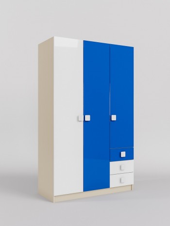 Шкаф 3-х створчатый с ящиками Скай люкс (Синий/Белый/корпус Клен) в Веселовском - veselovskoe.mebel54.com | фото