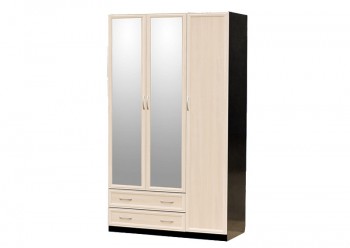 Шкаф для платья и белья 3-х дверный с профилем МДФ с 2 малыми зеркалами Венге/Дуб выбеленный в Веселовском - veselovskoe.mebel54.com | фото