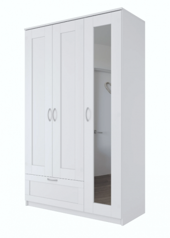Шкаф трехдверный Сириус с зеркалом и 1 ящиком белый в Веселовском - veselovskoe.mebel54.com | фото